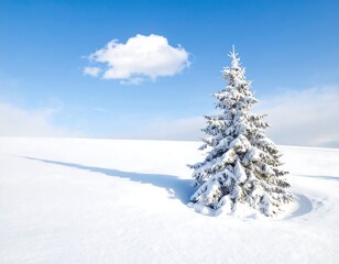 Snowy fir tree in a field