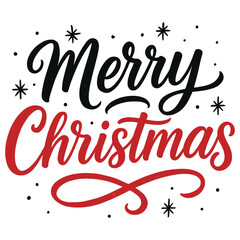 Merry Christmas Handwritten Typography with Holly, Stars, and Decorative Elements – Festive Holiday Greeting Card Illustration