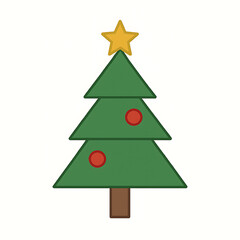 Fototapeta premium Simple christmas tree icon with star and ornaments ideal for holiday decorations