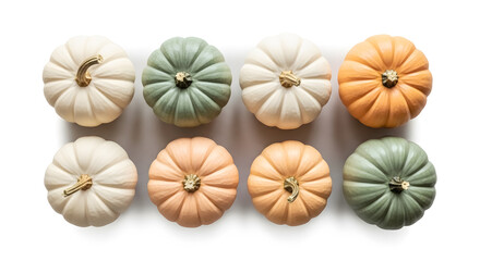 Pastel pumpkins in a row for your creative autumn designs, perfect for Thanksgiving or Halloween promotions with a modern, minimalist vibe