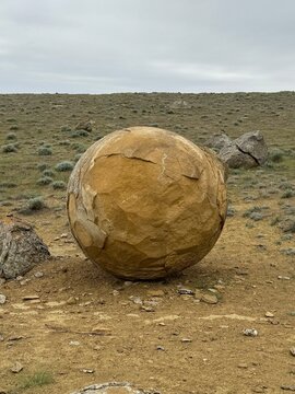 Rock with the shape of a perfetti ball, Mangystau desert, Kazakistan 