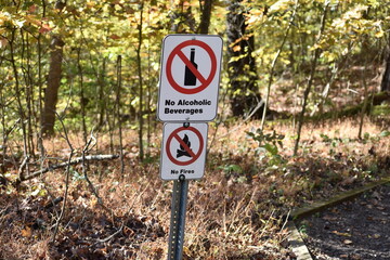 No alcoholic beverages and no fires prohibited  sign