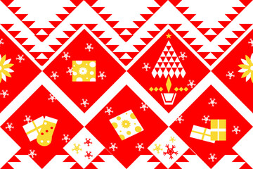 christmas card with christmas tree. geometric ethnic pattern.Native American tribal fabric,design illustration vector for woven textile printing,tile,cards,picture books, boho indian ornament seamless