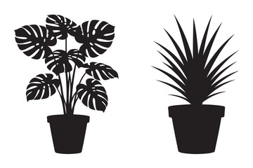 Potted plant silhouette, houseplant icon vector 