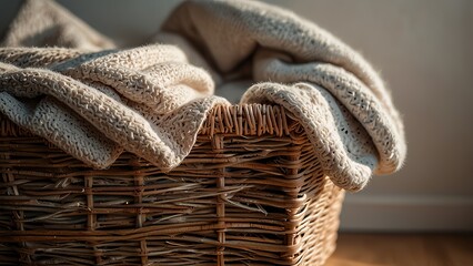 clothes in the basket after being washed