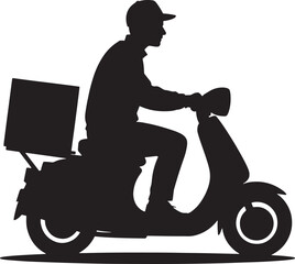 Delivery Man on Scooter Silhouette Fast Service Express Transportation Rider Courier Cargo