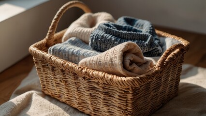 clothes in the basket after being washed
