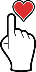 White hand finger heart gesture red heart symbol vector