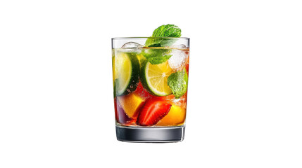 Refreshing Fruit Cocktail with Lime and Mint  on Transparent Background