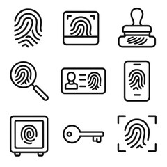 Fingerprint icons set: identity, security, biometrics, mobile, and more