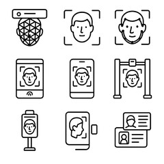 Biometric recognition icons set for modern technology and security themes