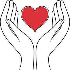 Two hands holding red heart love care