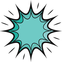 Teal halftone pop art explosion shape comic