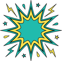 Teal yellow comic burst explosion stars lightning vector