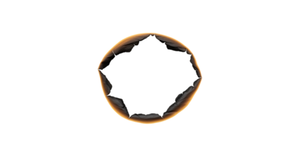 Abstract glowing pentagonal shape with textured surface and orange rim isolated on a transparent background