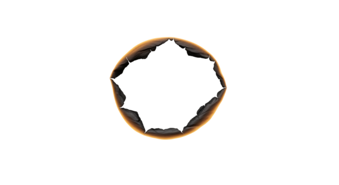 Abstract glowing pentagonal shape with textured surface and orange rim isolated on a transparent background