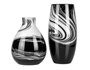 Modern Home Decor Vases with Black and White Swirl Design transparent background.