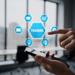 Person using a mobile device to access online training and educational resources