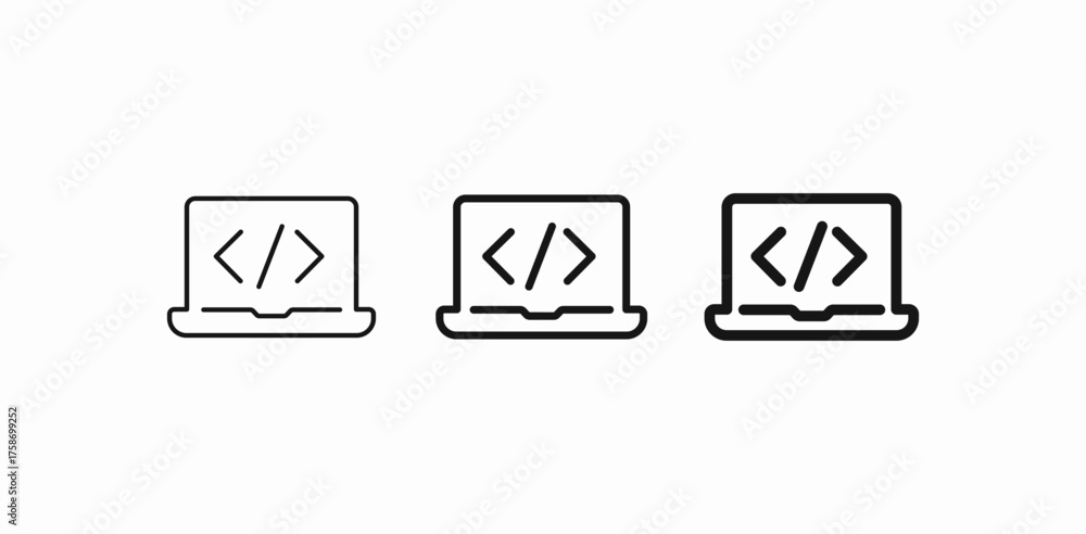 Wall mural laptop coding web development icon sign vector