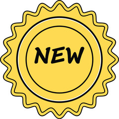 Fototapeta premium Yellow wavy edged badge with bold black new text vector