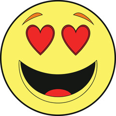 Yellow smiley face with red heart eyes vector