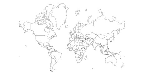 Editable world map vector with clean flat style and simplified geography, neutral global illustration for data visualization, business presentations, reports, charts and design backgrounds
