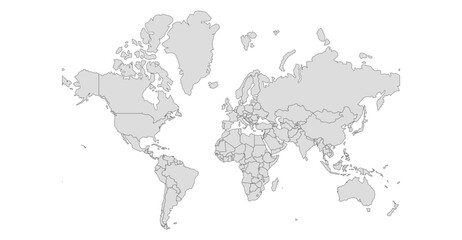 World map vector illustration with simplified global continents, clean flat design in neutral colors, editable geographic layout for infographics, presentations, corporate reports and data visualizati
