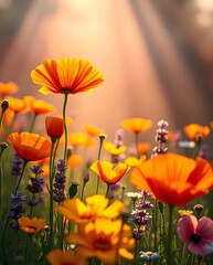  Golden Hour Bloom: Poppies and Wildflowers in Warm Sunlight