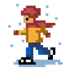 Boy Skating on Ice Pixel Art