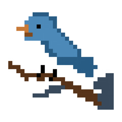 Obraz premium Blue Bird on Branch Pixel Art
