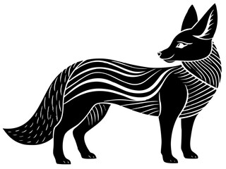 Stylized black fox silhouette with flowing white lines isolated on white background