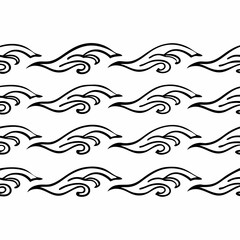 Fototapeta premium Repeating pattern of stylized black wave illustrations against a white background creating a seamless design