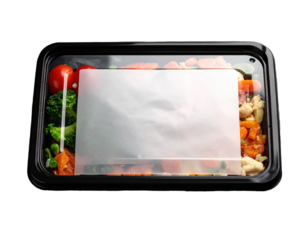 Black container with white paper black container holding sheet of white paper presented on minimalist background