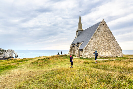 Chapel Notre Dame de la Garde overlooking the Etretat Cliffs