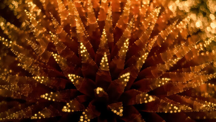Visualized Low-Frequency Hum: A Macro Shot of Pulsating, Glowing Fibers in Gold and Crimson, Capturing the Essence of an Auditory Hallucination