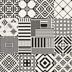 Patchwork from seamless tiles with geometric pattern. Set of modern geometric seamless Tiles. Stylish pattern for ceramic tile, wallpaper, linoleum, textile, web page background.Vector illustration