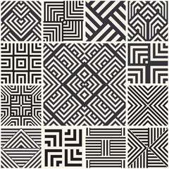 Patchwork from seamless tiles with geometric pattern. Set of modern geometric seamless Tiles. Stylish pattern for ceramic tile, wallpaper, linoleum, textile, web page background.Vector illustration