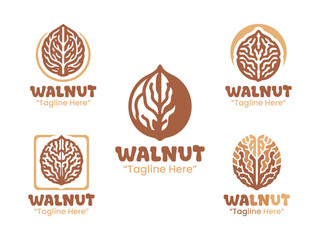 5 Walnut Logo Set Premium and Nutritious Branding Collection
