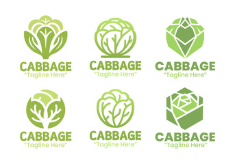 6 Green Cabbage Logo Set Fresh and Healthy Branding Collection