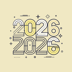 Happy New Year 2026 in a minimal line style