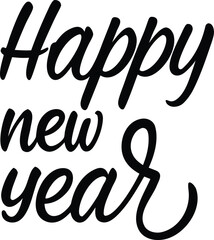 Happy New Year calligraphy on a white background. Golden hand-drawn text, line art style