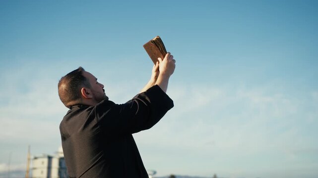 Blue Sky Of Paradise Behind The Catholic Monk 
