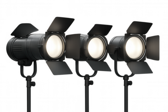 Studio spotlight equipment providing bright illumination, preparing for a performance, film production, or photography shoot