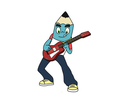 Cute anthropomorphic pencil characters in various costumes and professions