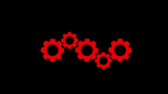 Four rotating gears of varying sizes, 2d flat design. Machine symbol, automotive.4k video