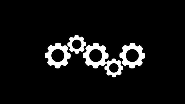 Four rotating gears of varying sizes, 2d flat design. Machine symbol, automotive.4k video