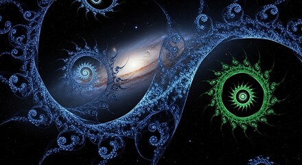 Abstract Fractal Art with Cosmic Swirls and Intricate Patterns.