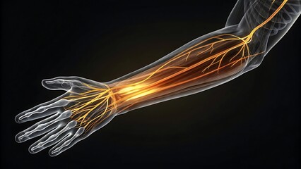 Detailed 3d illustration of human arm nerves and blood vessels