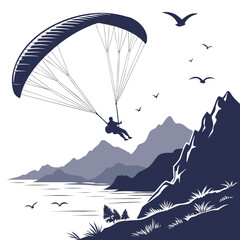 Skydiving Vector Silhouette – Extreme Parachute Jump Freefall Illustration