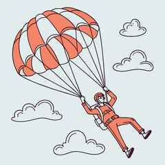 Skydiving Vector Silhouette – Extreme Parachute Jump Freefall Illustration